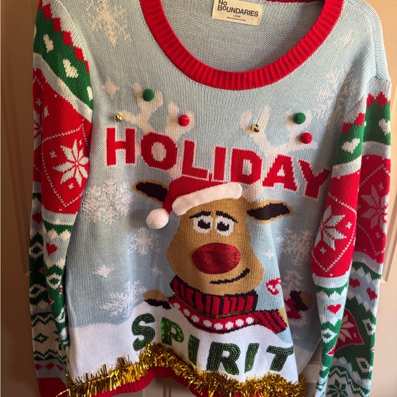 Holiday Spirit Christmas Sweater Women's Size Large. Bells and pompom accents. - Picture 4 of 12